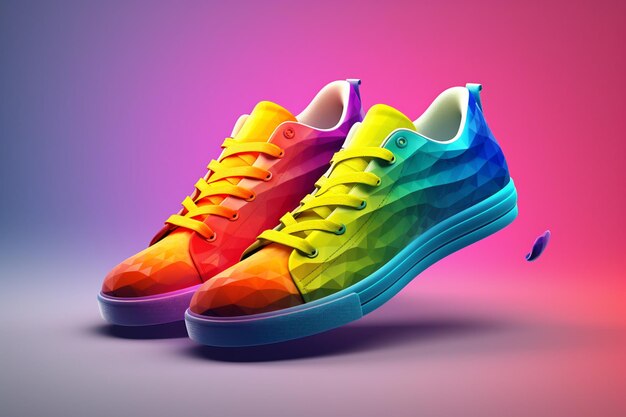 Sneakers em fundo preto ilustração 3D estilo vintage