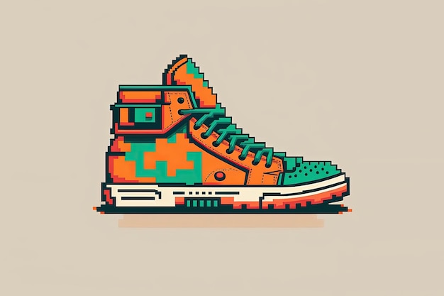 Sneakers pixel art em cores dos anos 80 item de estilo retro para jogo de 8 bits Generative A