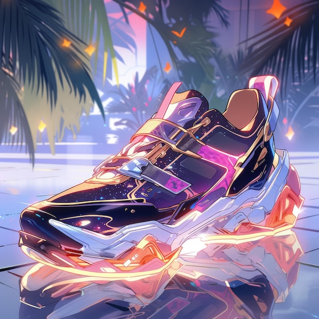 sneakers sapatos de bota anime ilustração futurista mística fantasia arte brilhante digital