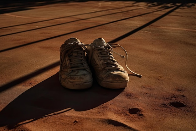 Sneakers usados al amanecer narrando historias deportivas IA generativa