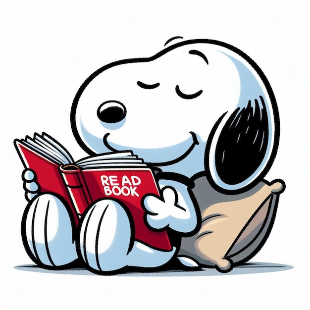 Snoopy leyendo un libro.