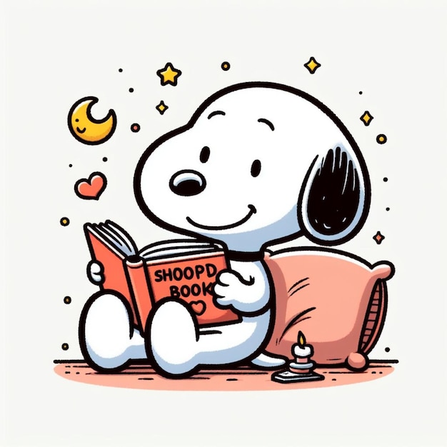 Snoopy leyendo un libro.
