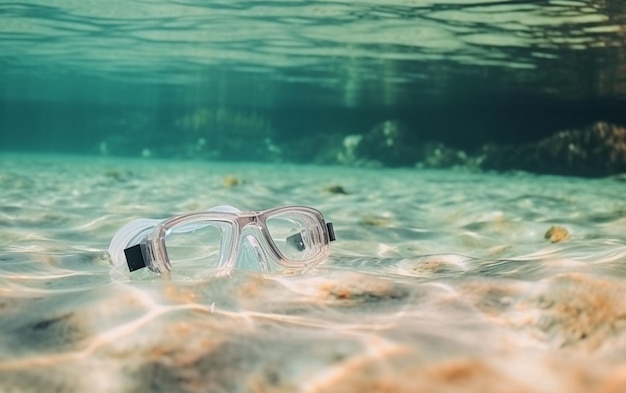 Un snorkel en el agua con una máscara