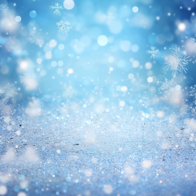 Foto snow flakes are falling from the sky in a blue background generative ai