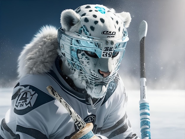 Snow Leopard Hockey Player KI generiert