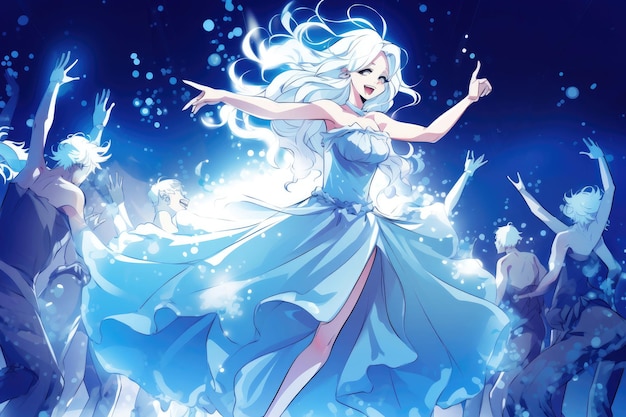 Snow Maiden dançando em uma festa rave em estilo de quadrinho de mangá