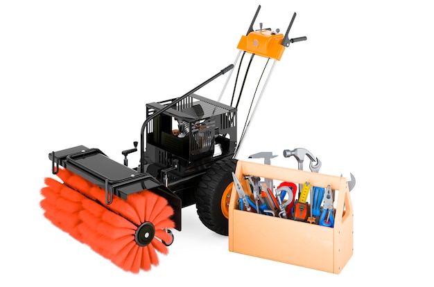 Snow Sweeper Power Brush Broom Industrial con caja de herramientas Servicio y reparación de snowsweeper power brush broom industrial 3D rendering