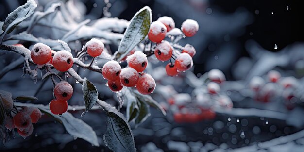 Snowberries in Frost Efecto de viñeta de alta resolución Atmósfera de fantasía oscura Alto contraste S