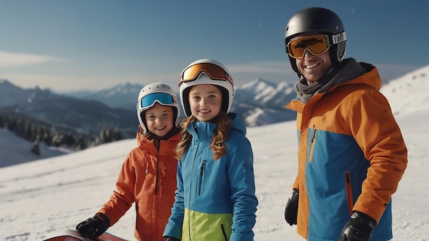 Foto snowboard em família