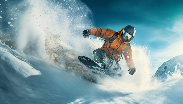 snowboard esquí sesión de fotos dinámica en la nieve