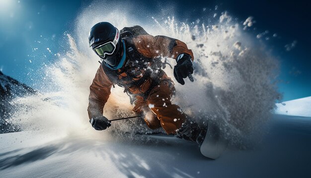 Snowboarden, Skifahren, dynamisches Fotoshooting im Schnee