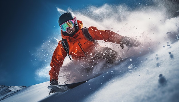 Foto snowboarden, skifahren, dynamisches fotoshooting im schnee