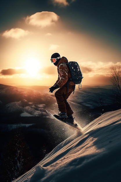 Snowboarder bei einem Sprung auf einen Hochgebirgs-Freerider