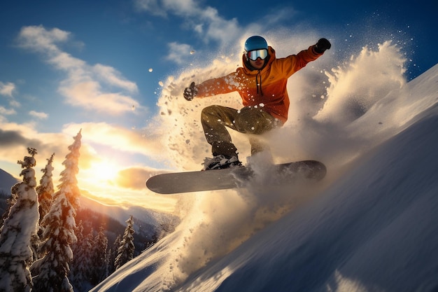 Un snowboarder cabalga sobre la nieve