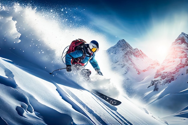 Snowboarder in den Bergen Extremer Wintersport Generative KI