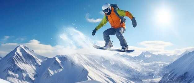 Snowboarder MidAir contra fundo de montanha