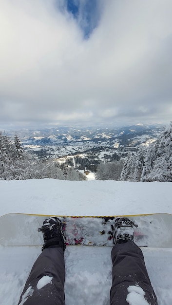 Foto snowboarder person point view winterberge