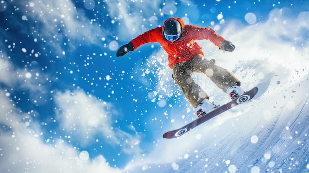 Un snowboarder realizando un truco en una halfpipe atrapando aire con estilo