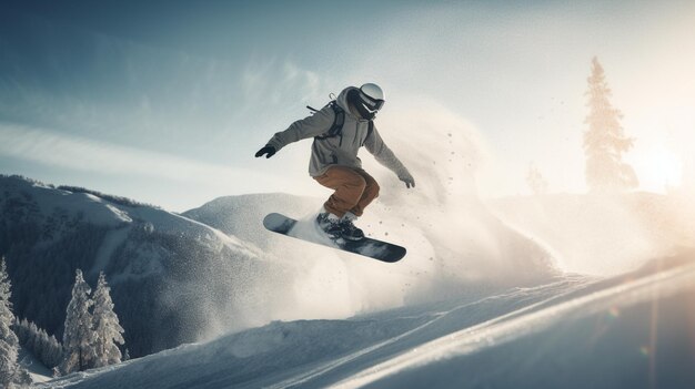 Snowboarder saltando por el aire