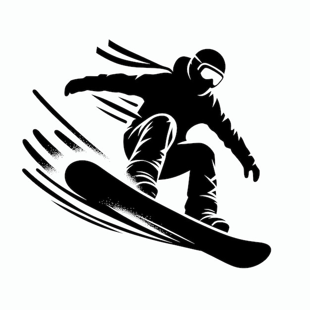 Snowboarder saltando en una tabla de nieve ilustración vectorial en blanco y negro icono del deporte de esquí