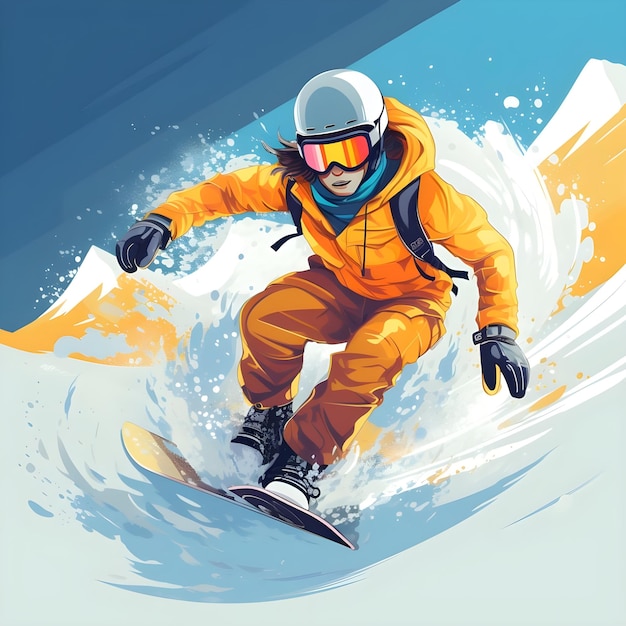 Snowboarder Snowboarding Illustrationsdesign in der schneebedeckten Wintersaison Abenteuer Extremsportarten