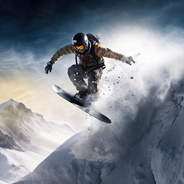 Snowboarder springt fotorealistische Illustration generativ