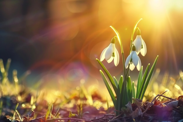 Foto snowdrop es un símbolo de la primavera las flores blancas de galanthus nivalis a principios de la primavera la naturaleza floral