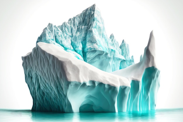 Snowwhite schwimmender Eisberg, der blaues Licht auf weißem Hintergrund glüht