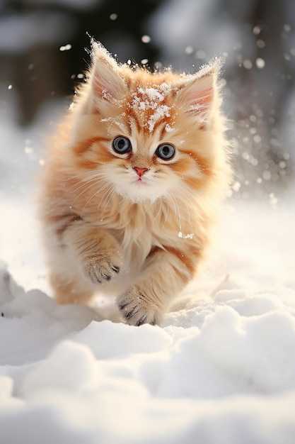 Snowy Adventures Gatinho fofo brincando ao ar livre no inverno