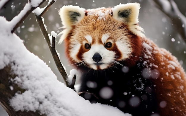 Snowy Retreat Red Panda Cozy Winter Haven Generative KI