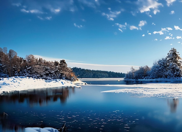 Snowy Wonderland Um lago tranquilo no inverno