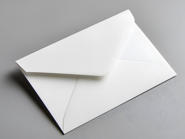 Un sobre blanco sobre un fondo gris para el simulacro con espacio de copia
