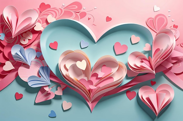 El sobre de la carta de amor desbordaba de papeles, artesanías, corazones planos sobre valentines rosados o fondo de aniversario con espacio para copiar.