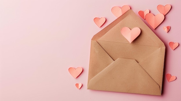 Sobre con corazones de papel artesanía que transmiten amor y afecto en un gesto romántico