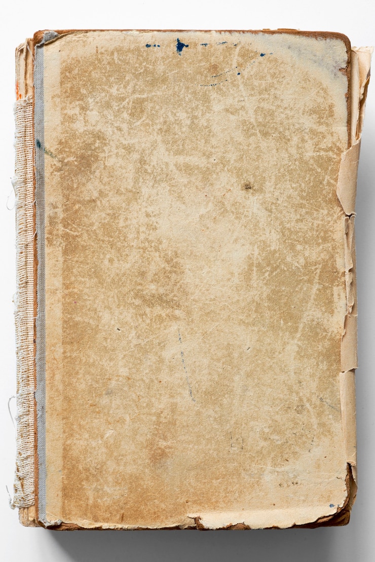Foto sobre desgastado rayado de libro vintage sobre fondo blanco.