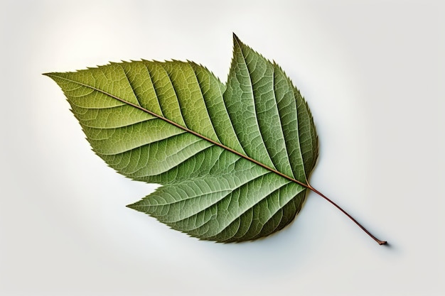 Sobre un fondo blanco una hoja de árbol