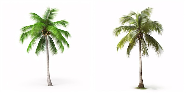 Sobre un fondo blanco prístino contempla la palmera de coco, un ícono de los trópicos.