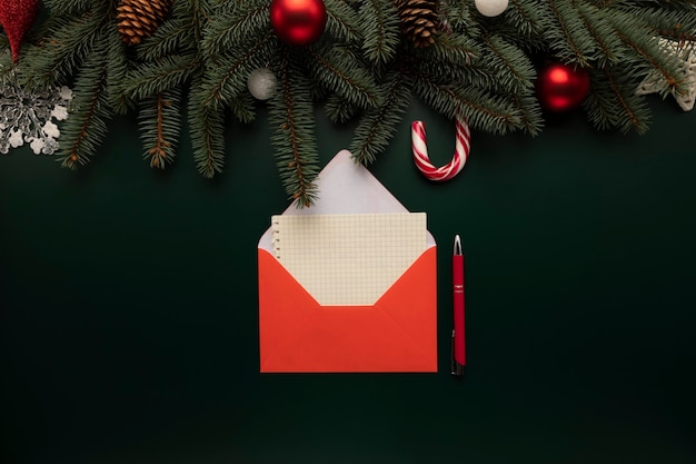 Foto sobre la mesa hay una carta con deseos de navidad para santa claus.