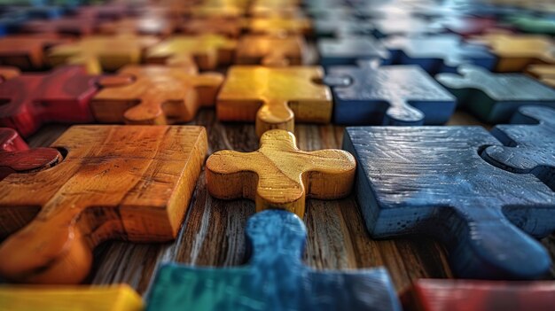 Foto sobre una mesa de madera, bloques de rompecabezas de tangram con iconos de personas concepto de recursos humanos