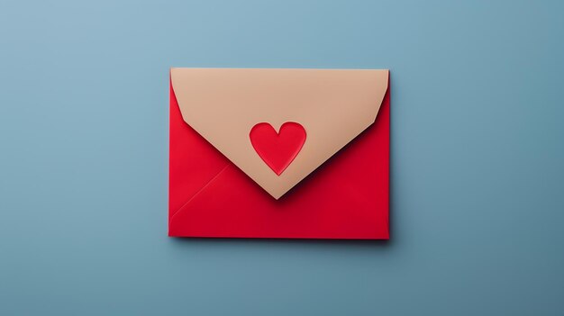 Un sobre de papel artesanal con un corazón rojo una carta de amor romántica