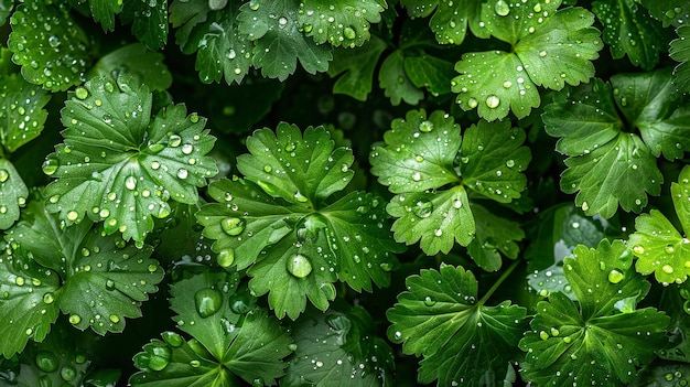 Sobre un telón de fondo de hojas de cilantro exuberantes recién obtenidas que es la vista aérea y el espacio AI generativa