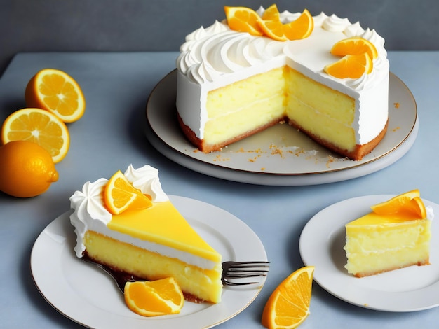 Sobremesa de bolo cremoso de limão e laranja ou cheesecake ai gerado