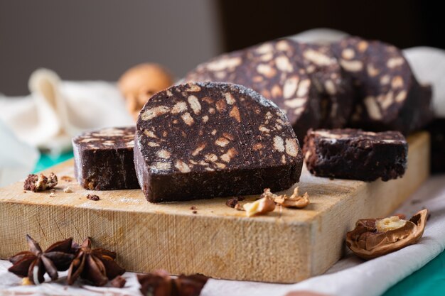 Sobremesa italiana tradicional caseira salame de chocolate natal