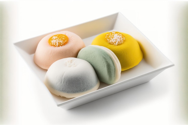 Sobremesa japonesa Daifuku mochi em um fundo branco