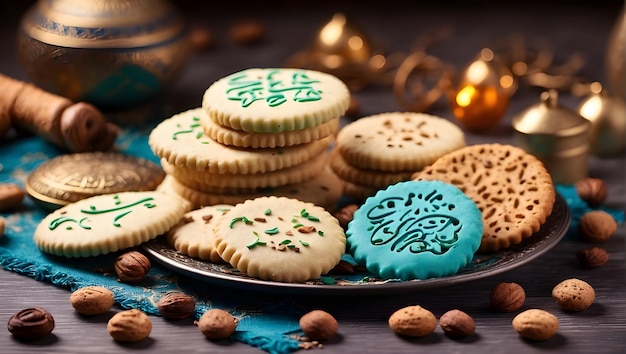 Sobremesas Eid alFitr Eid Cookies árabe preenchido Pistachio ou noz Ramadan