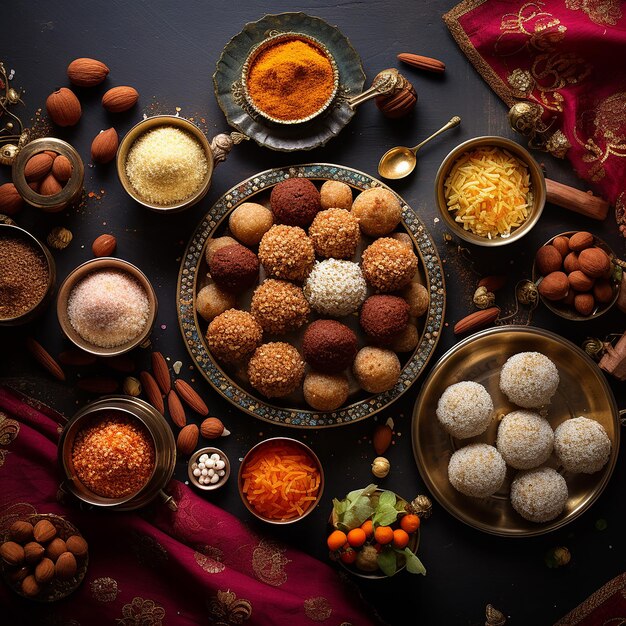 Foto sobremesas tradicionais indianas como laddoos barfis e gulab jamuns