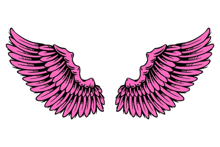 Foto sobreposição de adesivo de asas cor-de-rosa magenta com um elemento de design de borda branca