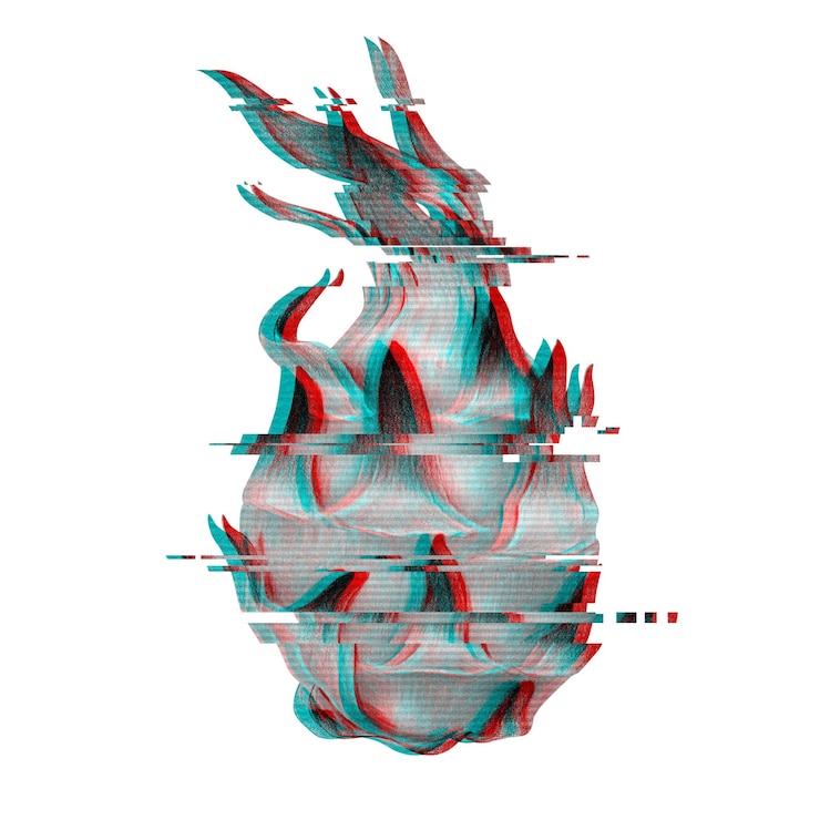 Foto sobreposição de adesivo de estilo dragonfruit glitch com borda branca