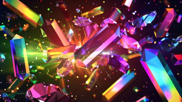 Sobreposição de textura de refração iridescente óptica Prisma de diamante brilho efeito moderno 3D galáxia realista forma de holograma brilhante