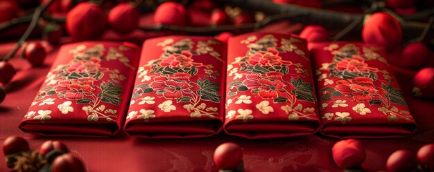 Los sobres rojos con motivos de animales que representan el papel tapiz
